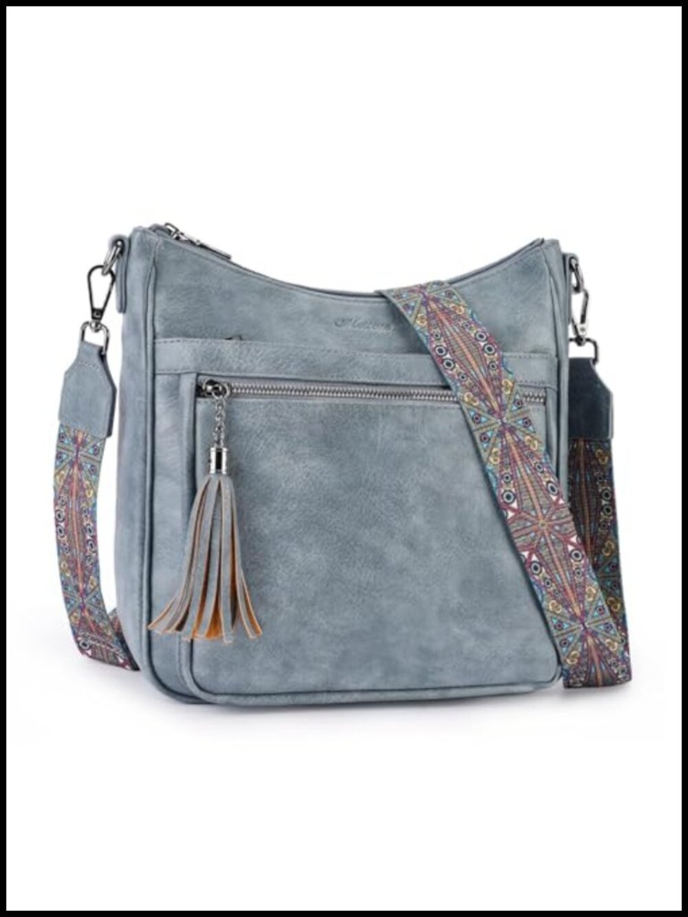 Vegan Leather Crossbody Bag Tassel Adjustable Strap Medium Shoulder Purse